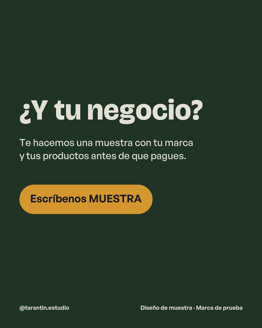 Lámina 6: fondo verde con «¿Y tu negocio?» y el botón «Escríbenos MUESTRA»
